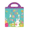 Easter gift tote bag with cartoon bunny and egg patterns on a cyan background - Easter Egg Style
