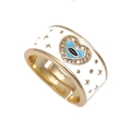 Goldener offener Ring mit weißem Emaille-Herz, blauem Auge-Motiv und Zirkonia - Einstellbar Offen / Weißes Herz
