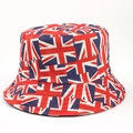 Classic bucket hat with full British Union Jack print in red, white and blue colors - M (56-58cm) / Vintage Distressed Flag Print Style (B#)
