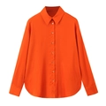 Chemise en satin orange vif à manches longues avec col à revers et boutons devant - XS / Rouge Orangé