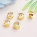5 cuentas espaciadoras cilíndricas de circonio doradas para creación de joyas DIY - 6mm / Oro de 18K