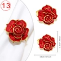 Red rose napkin ring with gold trim and crystal details, measuring 3.8cm x 3.6cm - Red Enamel Rose Golden Rim
