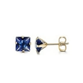 Square princess cut dark blue zircon earrings with four-claw gold-plated setting - Gold Royal Blue Zirconia