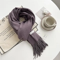 Soft purple cashmere feel scarf with fringe tassel detail and minimalist woven label - Tobacco Purple