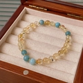 Elegant beaded bracelet with citrine and aquamarine stones in a dark wooden gift box - No. 73 Blue & Yellow Exquisite Gift Box (No. 73 Bracelet - Blue - Light Yellow - Exquisite Gift Box)