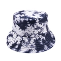 Detail view of tie-dye bucket hat fabric texture and reinforced brim stitching - Blue White Tie-Dye (Leaf Print)