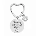 Silver teacher appreciation heart keychain with apple charm and engraved message - JSYZ009 Teaching is a work of Heart / Silver