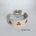 Embroidered cherry woven bracelet with decorative tassels, stylish beige wristband - Embroidered Tassel Bracelet (B023) / Grey Cherry