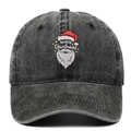Washed black denim baseball cap featuring Santa Claus embroidery and Merry Christmas text - Black