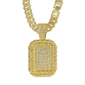 Hip-Hop Goldene Panzerkette mit großem rechteckigem Anhänger mit Diamantbesatz - Goldener Anhänger + 50CM Kubanische Kette / 13mm