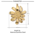 Detailed parameter chart showing a 30x25mm gold daisy pendant in stainless steel - VG183-Gold Large Flower Pendant (3pcs)