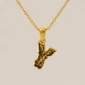 18k gold plated titanium steel necklace with irregular Y letter pendant and black etching - Gold Letter Y