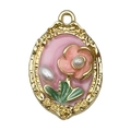 Vintage French floral pendant with pink enamel, golden frame and pearl accents - Pink Oval Flower-22095