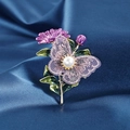 Elegant purple enamel flower brooch with lace butterfly wings and a white pearl - Butterfly Flower Pearl Brooch / XD823080-2 Purple Butterfly