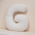 Plush alphabet pillow letter G in white faux shearling fabric for home decor - Letter G