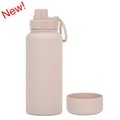 1L vacuum insulated sports water bottle with matte beige finish and silicone base - 1 L / Milk Tea-Sports Style