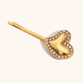Elegant gold heart hair clip featuring glittering crystals on a clean white background - Gold Irregular Heart Rhinestone Hair Clip