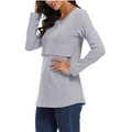 Grijze borstvoedingst-shirt met lange mouwen en dubbellaagse voedingsopening dames - S / Grijs