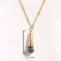 Detailed size chart of gold microphone pendant necklace with dimensions and weight info - Blue