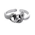 Retro silver adjustable snake ring with detailed punk style serpent scales pattern - Adjustable Open / Style 31 (Smoked Black Punk Snake)