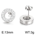 Silberne hohle runde Edelstahl-Ohrstecker mit 13 mm Durchmesser und Zirkonia - Stahlfarbe Rund Hohl Strass (KE65408-Z)