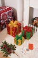 Three-piece Christmas gift box set in red, green, and gold with glitter and festive ribbons - Three-Color Christmas Gift Box