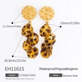 18k gold plated stainless steel drop earrings with amber leopard print discs - Gold Leopard Daisy Style (EH11615)