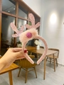 Pink Christmas reindeer antler headband with glitter finish and soft plush pompom accents - Pink