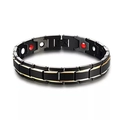 Men's magnetic therapy bracelet in black and gold stainless steel on white background - Black & Gold