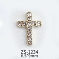 Golden alloy cross nail art charm with crystal rhinestones in 6.5x9mm size - Hollow Cross (ZS-1234)