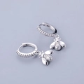 Detail of bee drop earrings in S925 sterling silver with sparkling white zircon insets - Bee - Silver