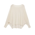 Minimalist off-white batwing sleeve knit sweater with round neck and high-low hem style - S / Off White