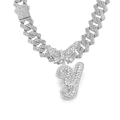 Silver Cuban link necklace with rhinestone butterfly and letter Y pendant charm - Pendant Necklace Set-20in / Silver Letter Y