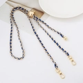 Blue leather woven chain strap with adjustable gold ball slider and lobster clasps - Blue Leather Light Gold Chain + Grid Gold Ball