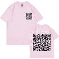 Pink crew neck T-shirt with black QR code print on front and back in GILDAN style - Pink