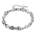 Unisex stainless steel beaded bracelet featuring silver chain and grey agate stones - Silver Stainless Steel Natural Stone Splicing