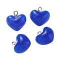 Macro shot of four glossy sapphire blue acrylic heart pendants with silver metal loops - Acrylic Royal Blue (10pcs/pack)