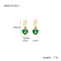 Pendientes de corazón dorados con piedras preciosas verde esmeralda, 37 mm - Dorado/Circonita Verde