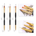 Black dual-ended nail art brushes set with detailed tip sizes and gold metal accents - 3 Pcs Set (Gold Aluminum Tube)
