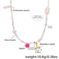 Detail view of natural stone pearl necklace with colorful flower pendant and measurements - Colorful Beads Fishtail Style (P1273)