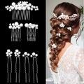 Handmade pearl bridal hair accessory set with 3 combs and 4 pins for wedding styling - 7-Piece Set / Gold