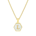 Collar de acero dorado con colgante hexagonal de nácar blanco y letra L de estilo - Con cadena / Letra Blanca L