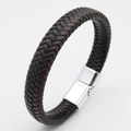 Men's woven leather bracelet in brown and black with silver magnetic clasp - Black Coffee Mix with Silver Clasp