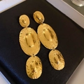Three-tier textured gold vintage earrings with hammered metal finish for women - Triple Oval Hammered / Gold