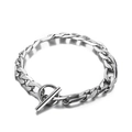 Minimalist silver stainless steel bracelet with textured links and a toggle clasp - 8mm Embossed Style (KB151487-Z)