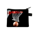 Mini rectangular black basketball coin purse with zipper and realistic sports print - Basketball in Net