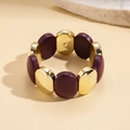 Detail of vintage acrylic geometric oval beads bracelet with purple and gold finish - Gold/Purple
