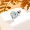 Silver heart stud earring with blue gemstone and 3D cross, professional macro view - Heart Cross Design (A336-3) / Silver