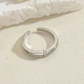 Double-layered silver open ring with pavé-set stones and geometric vertical bar design - Cross Zircon Double Layer Style / Silver