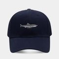 Classic navy cotton baseball cap with detailed white shark embroidery and curved brim - Navy Blue